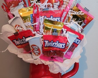 Red White  Candy Mug Bouquet