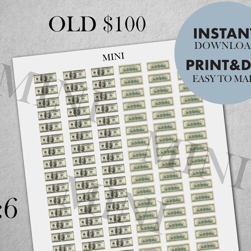 Miniature Money US Dollar Bills Printable Play Money for - Etsy