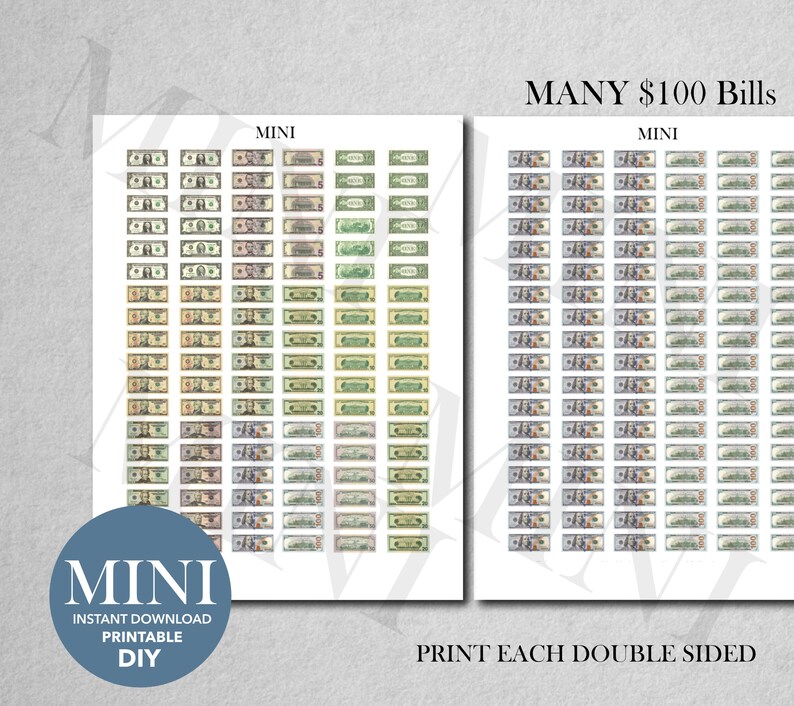 Miniature Money US Dollar Bills Printable Play Money for - Etsy