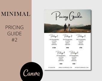 Pricing Guide/list photography, wedding Template, editable design in canva 2021