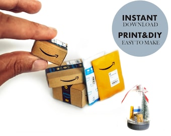 Mini AMAZON BOX 1:6 + ENVELOPE template, Instant Download printable Packages