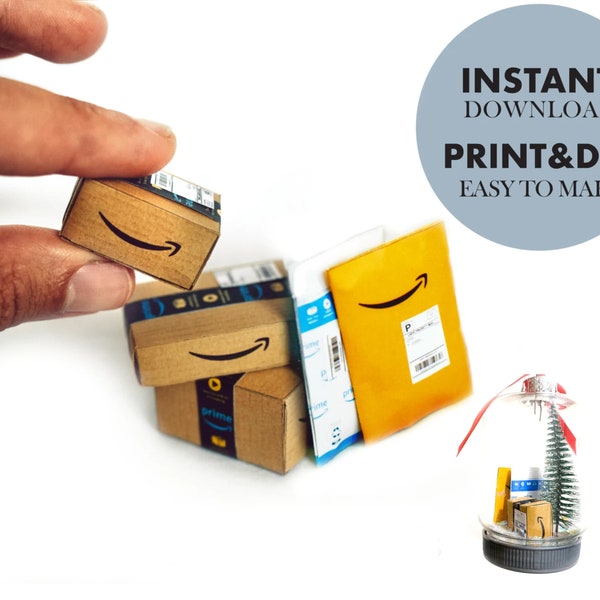 Mini AMAZON BOX 1:6 + ENVELOPE template, Instant Download printable Packages