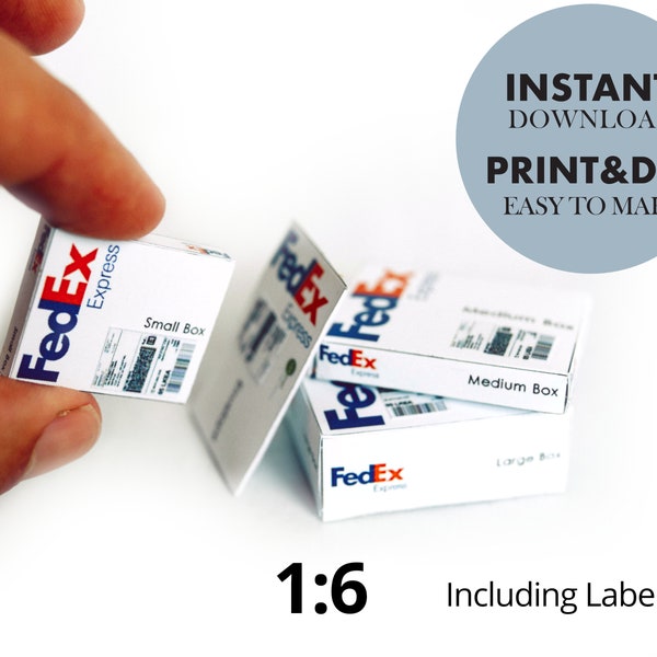 Mini 1:6  FedEx Express Box Template, Instant Download printable packages