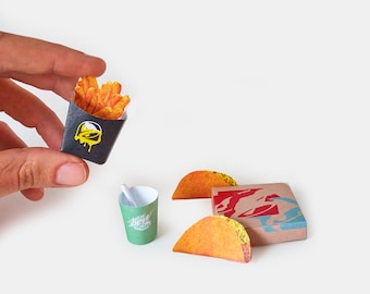 Mini Taco Bell Menü, Tacos, Pommes Frites, Meal Box zum Ausdrucken