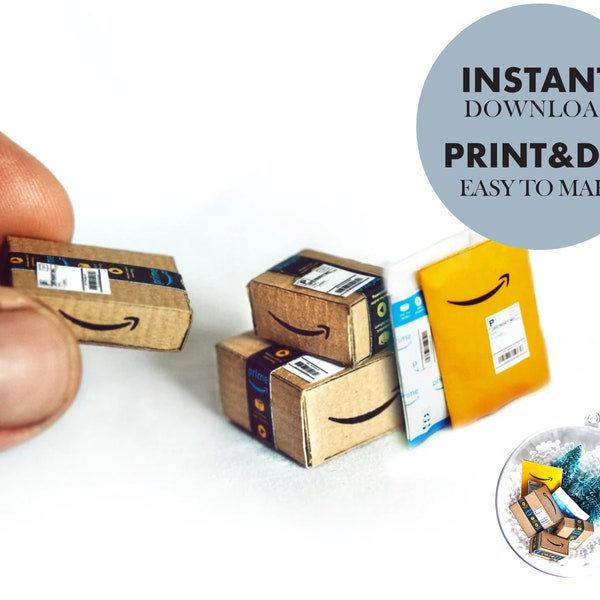 Mini AMAZON BOX 1:12 + ENVELOPE template, Instant Download printable Packages