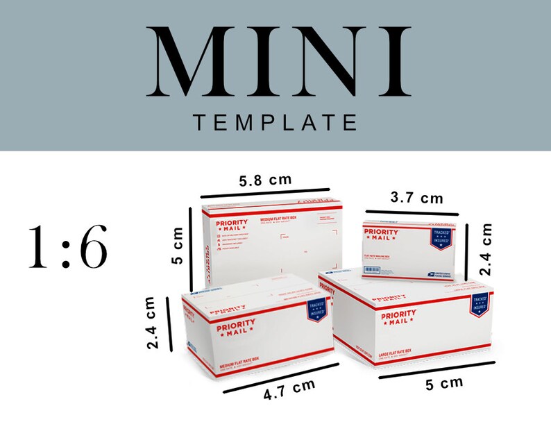 Mini USPS Priority Mail BOX template Instant Download Etsy