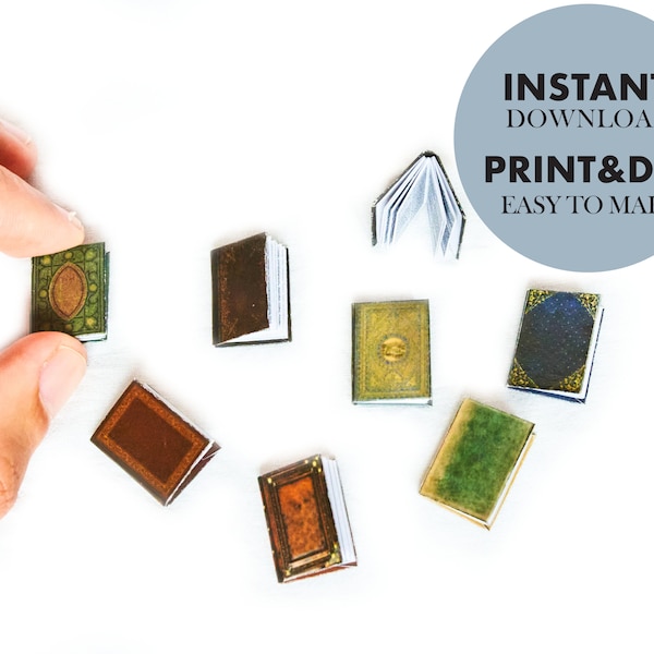 Old Vintage Books Miniature Template, Instant Download Cover and Pages Printable tiny File for DIY