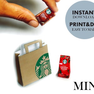Mini STARBUCKS Coffee Bags 1:6, Instant Download and printable Ornaments