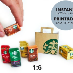Mini STARBUCKS Coffee Bags 1:6, Instant Download and printable Ornaments