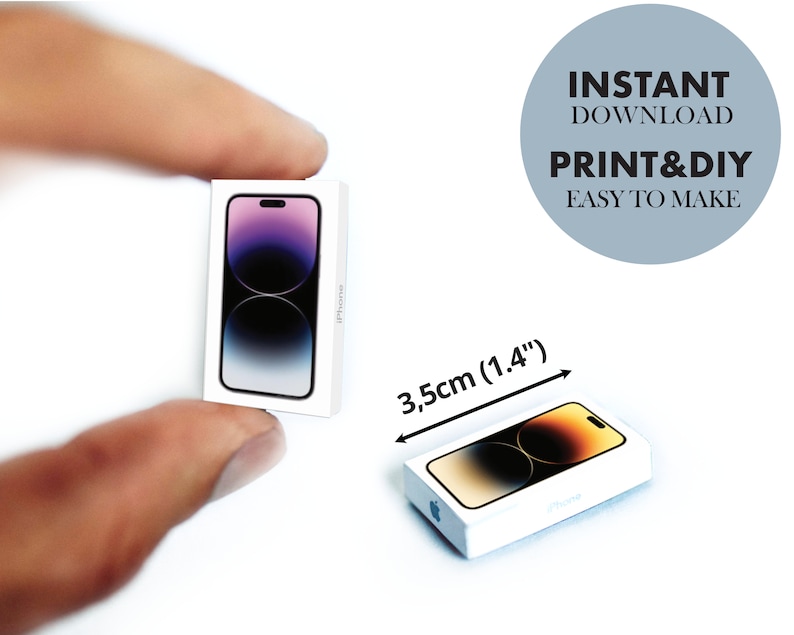 Miniature iPhone 14 Box/Pro template, printable Ornament template image 2