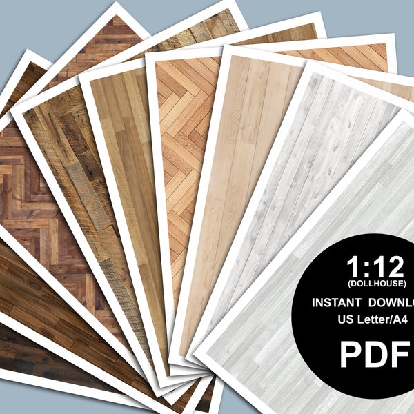 Dollhouse Flooring/Wallpaper Wood 1:12, Printable PDF, 9 Designs