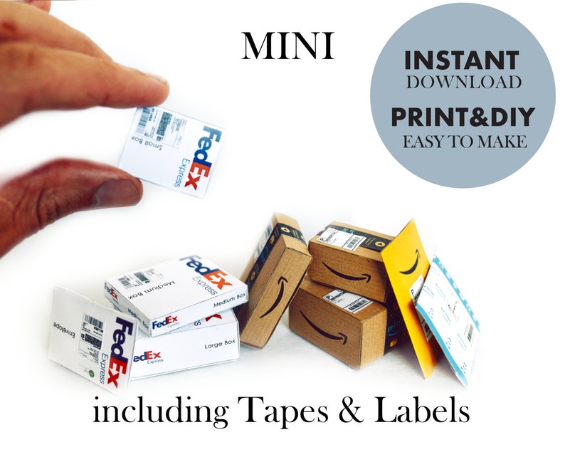 Mini AMAZON BOX 1:6, Envelope, Fedex COMBO, template, Instant Download printable Packages 