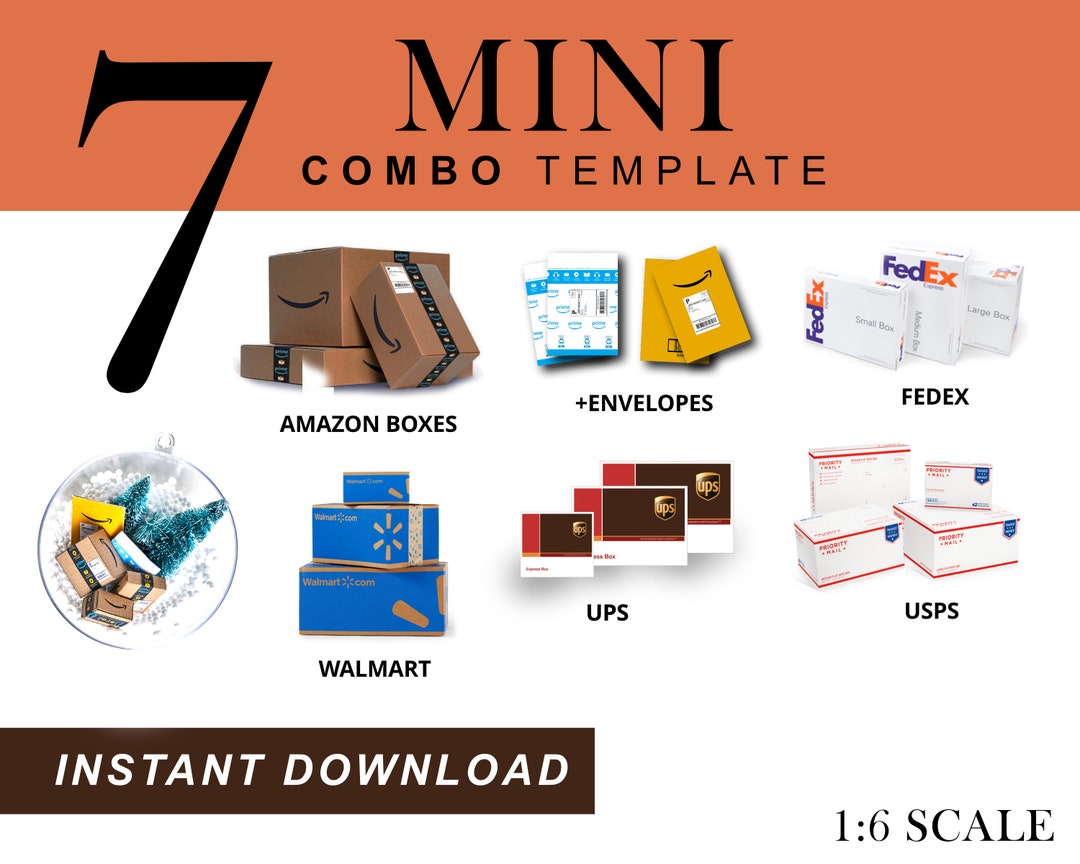 Mini 7 Party COMBO BOX amazon, Envelope, Fedex, Ups, Usps, Walmart Template, Instant Download ...
