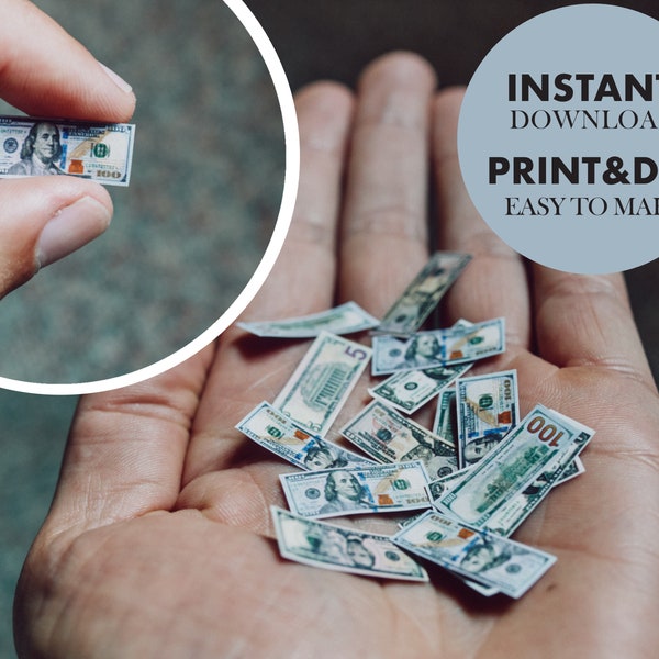 Miniature Money US Dollar Bills, Printable play money for dolls 1:6