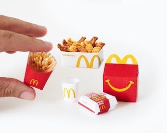 Mini geschnittene Donuts-Speisekarte, Big Mac, Pommes und Happy Meal zum Ausdrucken