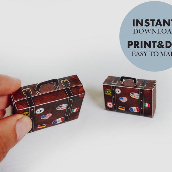 Miniature Travel Suitcases, printable DIY mini paper templates