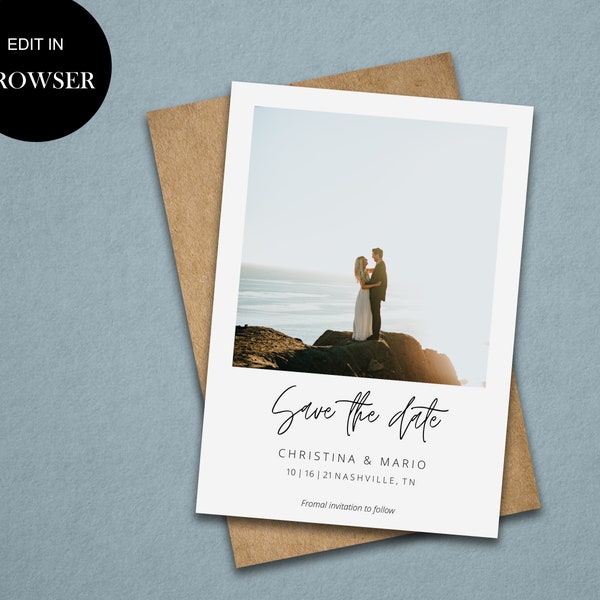 SAVE THE DATE Photo digital Template for cards, Engagement/Wedding invitation, Instant Download, Editable, printable, sign  [Polaroid Style]