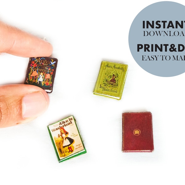 Miniature Books ALICE in WONDERLAND template, Instant Download and Printable