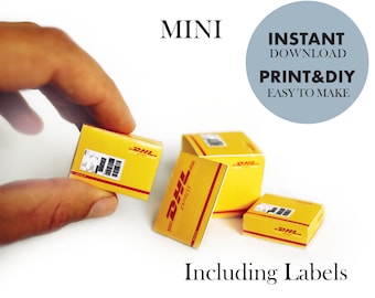 Mini DHL Express Shipping Box Template, Instant Download printable packages