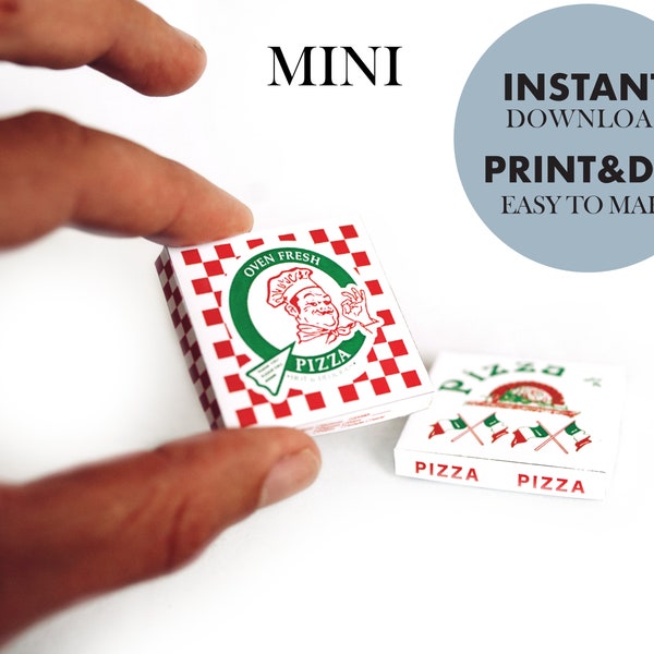 Mini Pizza Boxes template, Instant Download printable food Packages