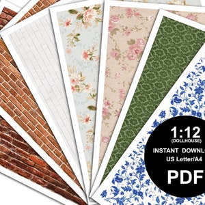 Dollhouse Wallpaper 1:12 Mural, Floral, Victorian,  Printable PDF, 7 Designs