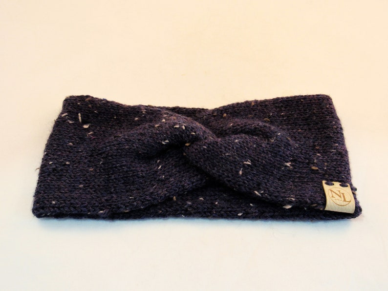 Wool Tweed Yarn Winter Accessories Women/'s Hand Knit Headband Teens Winter Fashion Twisted Head Band Dark Plum Purple Ear Warmer
