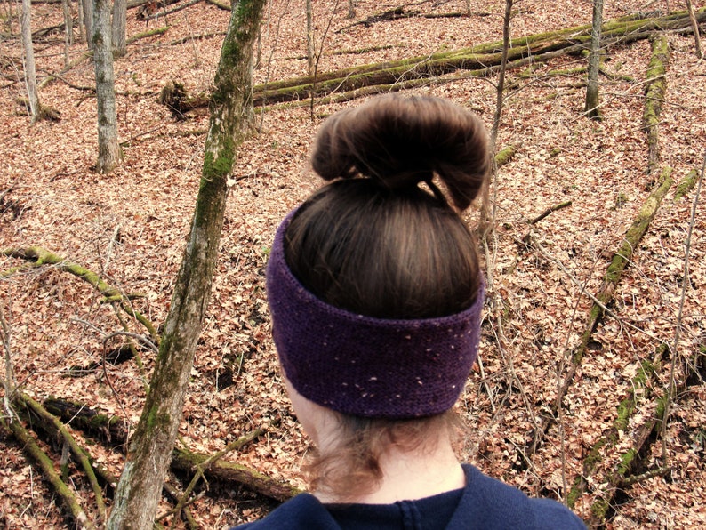 Wool Tweed Yarn Winter Accessories Women/'s Hand Knit Headband Teens Winter Fashion Twisted Head Band Dark Plum Purple Ear Warmer