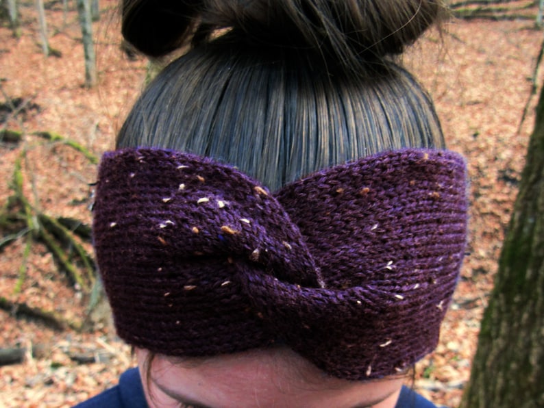 Wool Tweed Yarn Winter Accessories Women/'s Hand Knit Headband Teens Winter Fashion Twisted Head Band Dark Plum Purple Ear Warmer