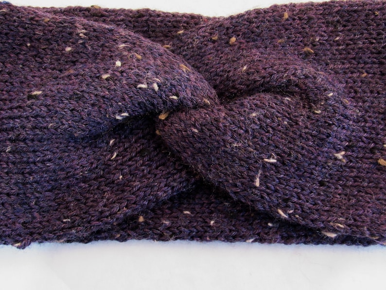 Wool Tweed Yarn Winter Accessories Women/'s Hand Knit Headband Teens Winter Fashion Twisted Head Band Dark Plum Purple Ear Warmer