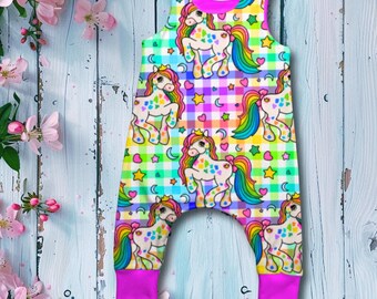 Princess Ponies long leg romper with cuff/ footed option - choice of cuff and lining colours, option to add pockets. Age 0-6Y