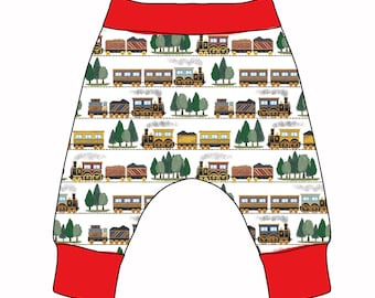 Steam Train leggings: Age 0-5years, custom made with pockets, fitted/ footed/ harem