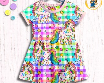 Princess Pony T-shirt dress, made to order ages 0-5years. Customisable collar and cuffs, choice of sleeve length and dress style.