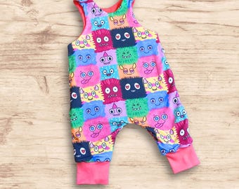 My Little Monster Reversible Loose-Fit Romper, Customisable Cuffs and Lining and Pocket option. Ages 0 - 5 Years, Made to Order