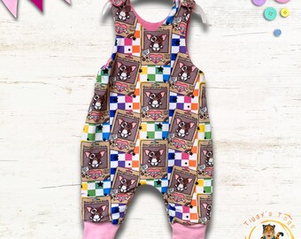 Grow your own gremlin long leg romper with cuff/ footed option - choice of cuff and lining colours, option to add pockets. Age 0-6Y