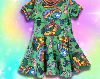 Emerald, Follow the Yellow Brick Road pocket dungaree dress; Age 0-5years, made to order
