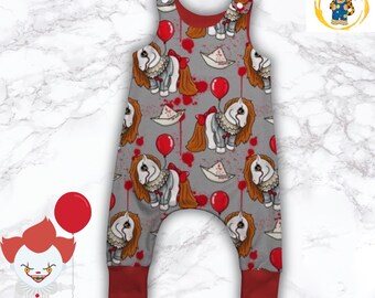 You’ll Float Too Pony Halloween  - Reversible romper with a choice of cuff and lining colours and option to add pockets. Age 0-6Y