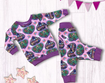 Organic Cotton Goldilocks and the Three Bears matching outfit, harem-style leggings and long sleeve top. Ages 0 - 6 years.