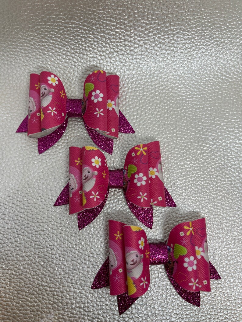 Double bow Pink glitter bow. Doc McStuffin bow Cartoon Bow