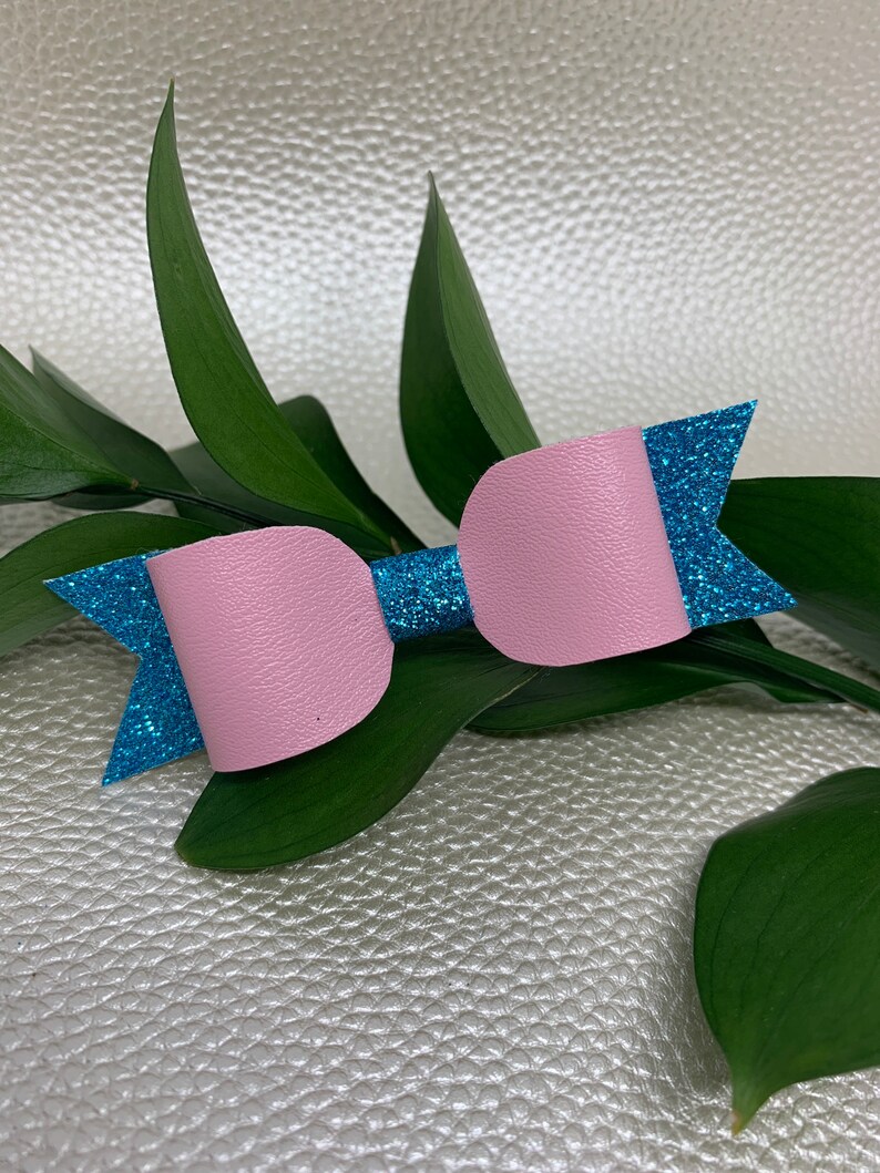 Mini bow Baluch pink /& glitter blue