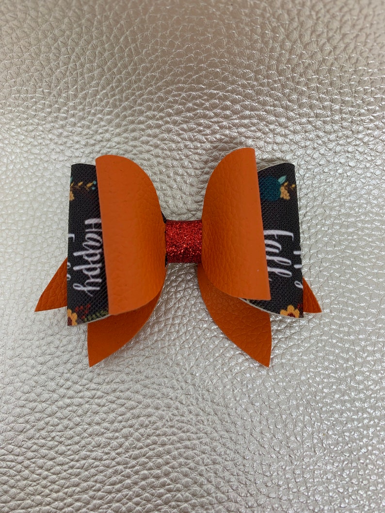 happy fall solid orange thanksgiving Medium double bow