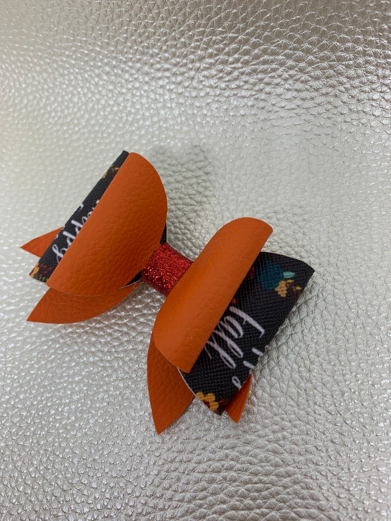 happy fall solid orange thanksgiving Medium double bow