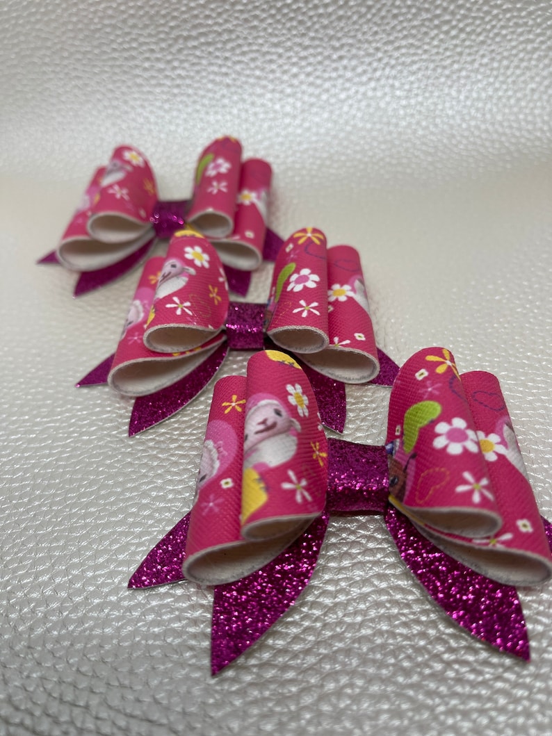Double bow Pink glitter bow. Doc McStuffin bow Cartoon Bow