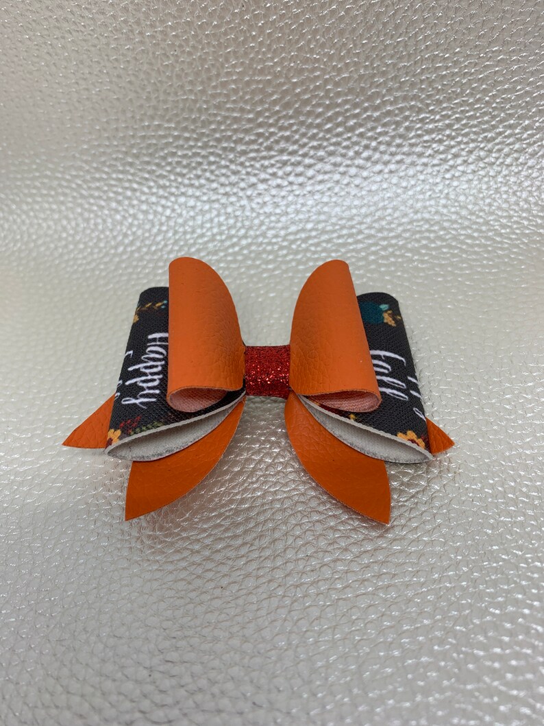 happy fall solid orange thanksgiving Medium double bow