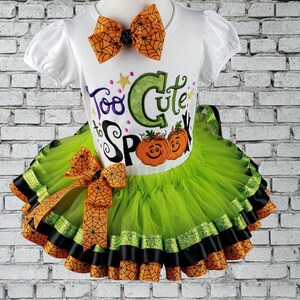 Girl Halloween Outfit, Halloween Costume, To Cute To Spook Shirt, Halloween Shirt, Ribbon Trim Tutu, Personalized, Embroidered, Any Size bild 2