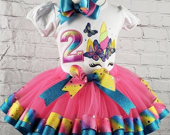Girl Butterfly Birthday Tutu Outfit, No 2 Butterfly Tutu, Pastel Tulle Outfit, Glitter Ribbons Tutu, Rainbow Embroidered, Personalized Shirt