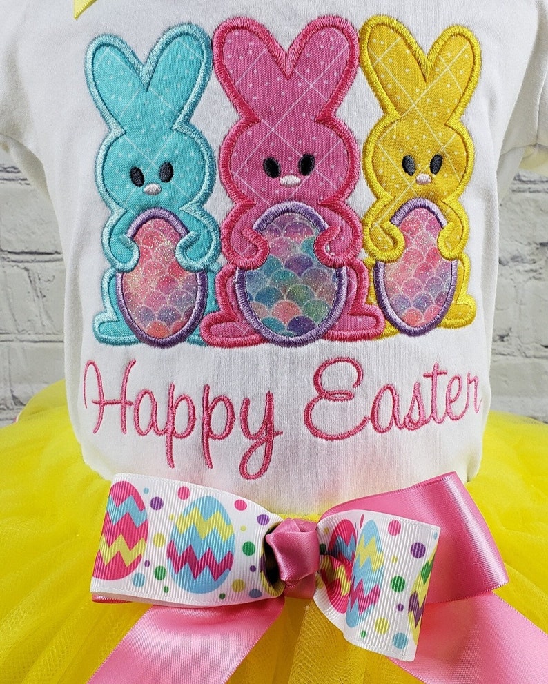 Girl Easter Outfit, Girl Easter Tutu Bunny Shirt, Easter Shirt, Ribbon Tutu, Personalized, Embroidered image 6