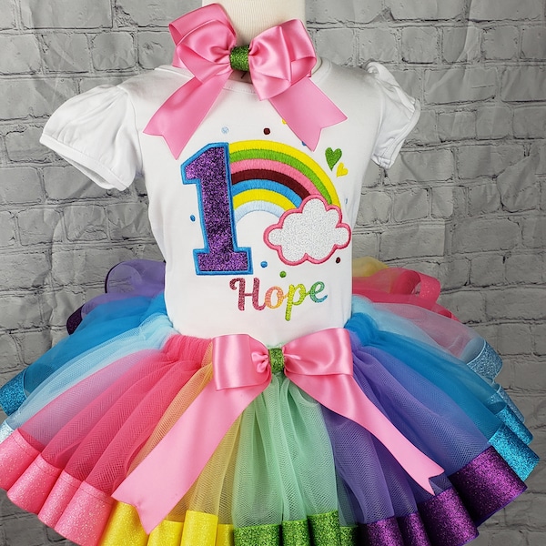 Girl Rainbow Birthday Outfit, Rainbow Girl Shirt, Rainbow Party Set, Ribbons Tutu, Embroidered Shirt, Personalized Shirt