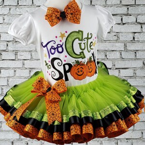 Girl Halloween Outfit, Halloween Costume, To Cute To Spook Shirt, Halloween Shirt, Ribbon Trim Tutu, Personalized, Embroidered, Any Size bild 4