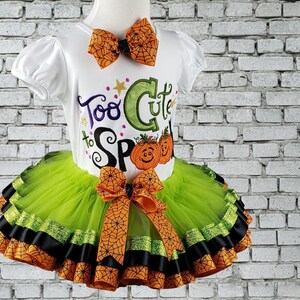 Girl Halloween Outfit, Halloween Costume, To Cute To Spook Shirt, Halloween Shirt, Ribbon Trim Tutu, Personalized, Embroidered, Any Size bild 3