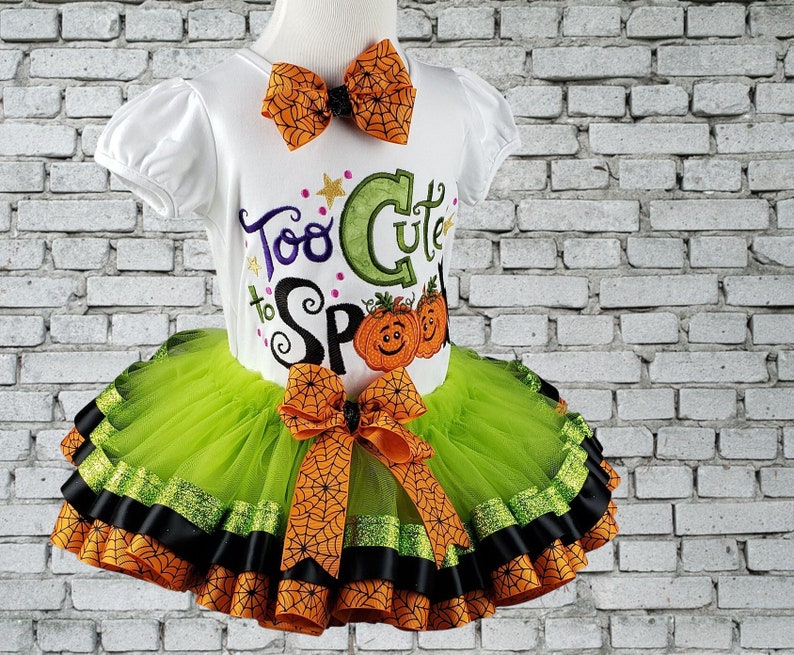 Girl Halloween Outfit, Halloween Costume, To Cute To Spook Shirt, Halloween Shirt, Ribbon Trim Tutu, Personalized, Embroidered, Any Size bild 3